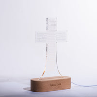 The Lord is my Shepherd(Psalms 23), Jesus Cross 3D Night Light, Warm White Wooden Base, Cross Light Home Decor