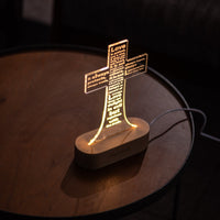 Love is patient (1 Corinthians 13:4-8), Jesus Cross 3D Night Light, Warm White Wooden Base, Cross Light Home Decor