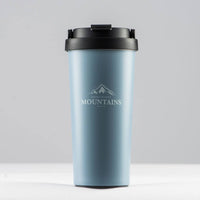 "Faith can move mountains-Matthew 17:20" Coffee cup, stainless steel insulated mug, non-tipping bottom suction cup