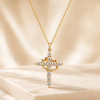 Gold-Plated Crown & Cross Pendant Necklace