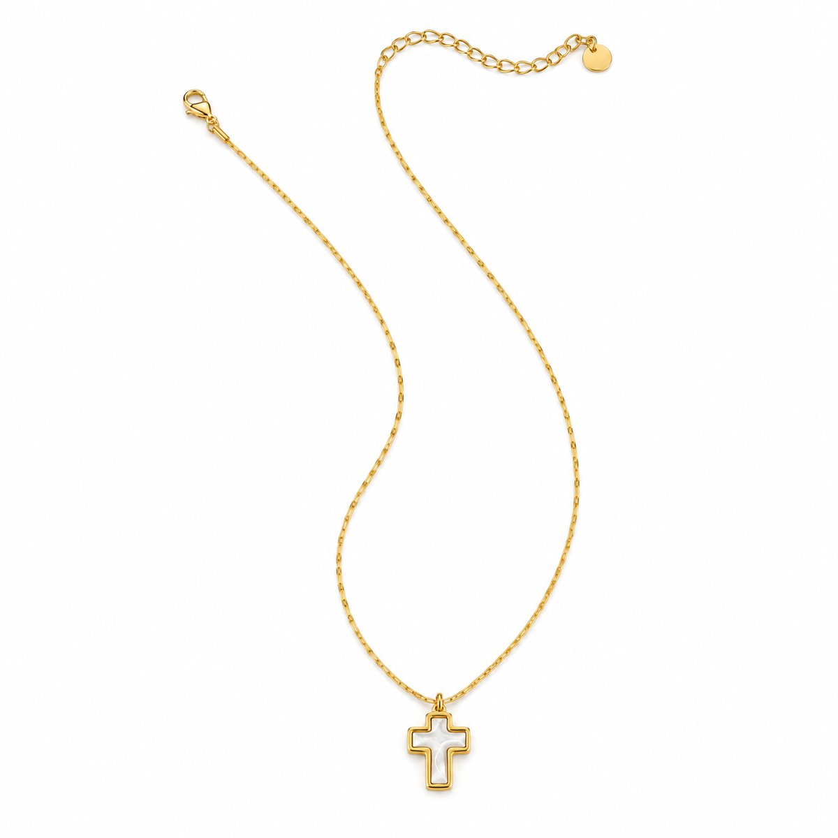 Mother-of-Pearl Cross Pendant Necklace in Gold