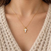 Mother-of-Pearl Cross Pendant Necklace in Gold