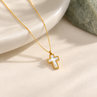Mother-of-Pearl Cross Pendant Necklace in Gold