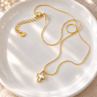 Mother-of-Pearl Cross Pendant Necklace in Gold