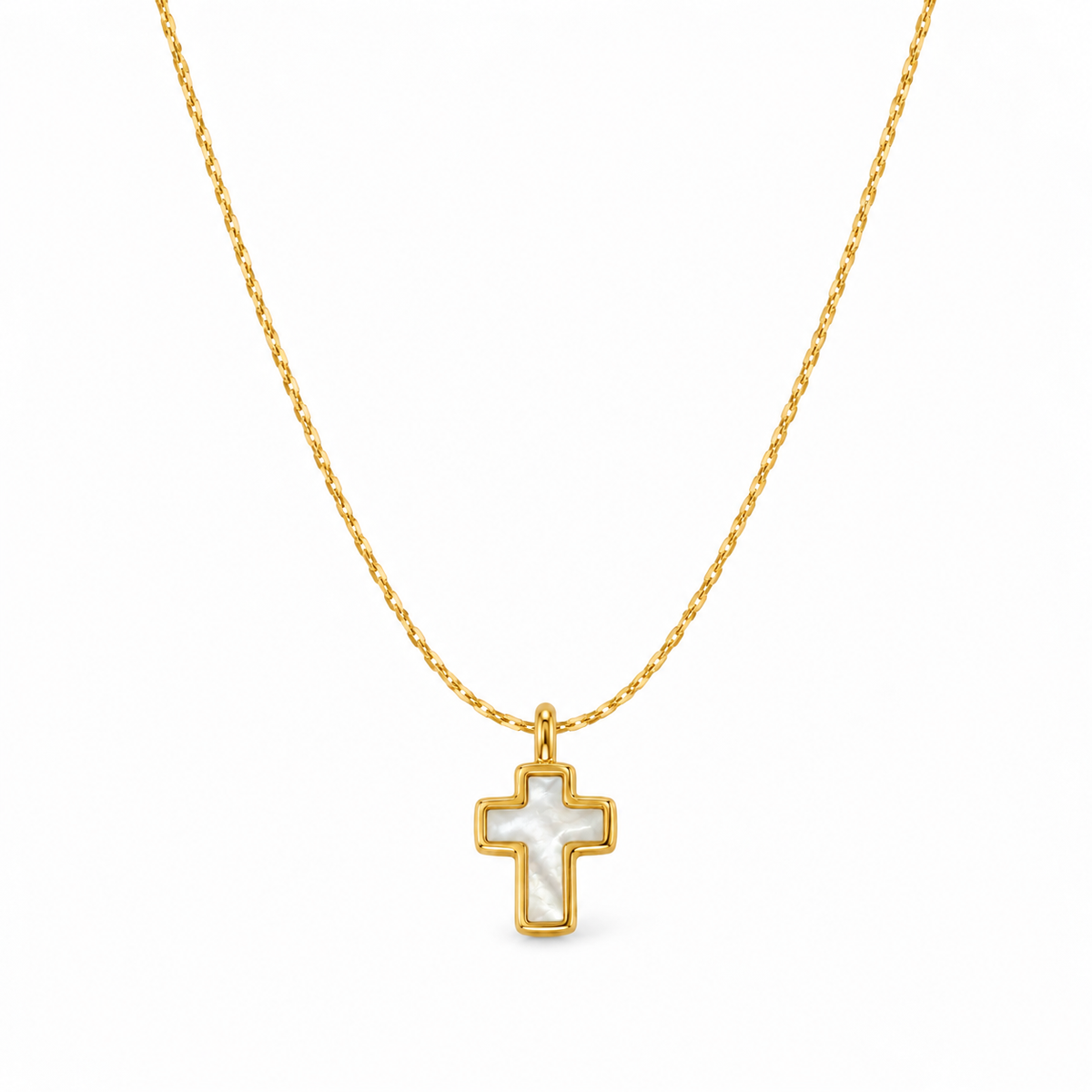 Mother-of-Pearl Cross Pendant Necklace in Gold
