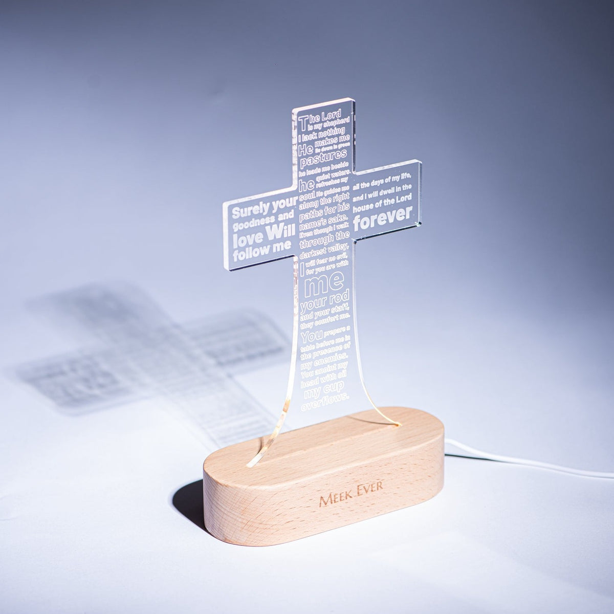 The Lord is my Shepherd(Psalms 23), Jesus Cross 3D Night Light, Warm White Wooden Base, Cross Light Home Decor