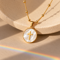 Mother-of-Pearl Cross Medallion Beaded Necklace