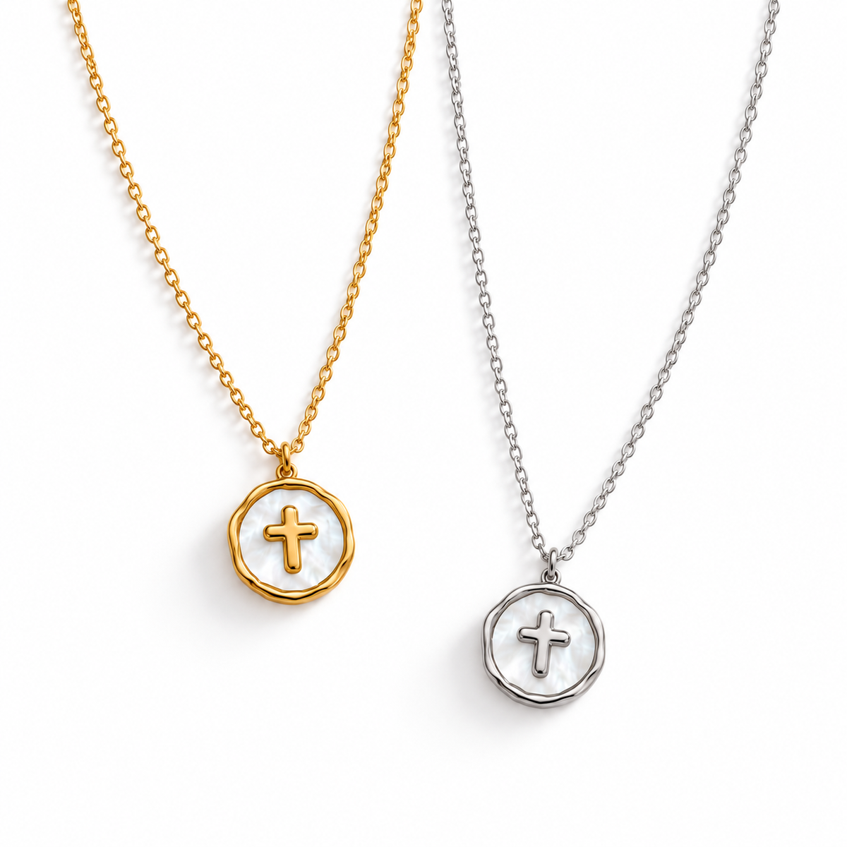 Mother-of-Pearl Cross Medallion Necklace