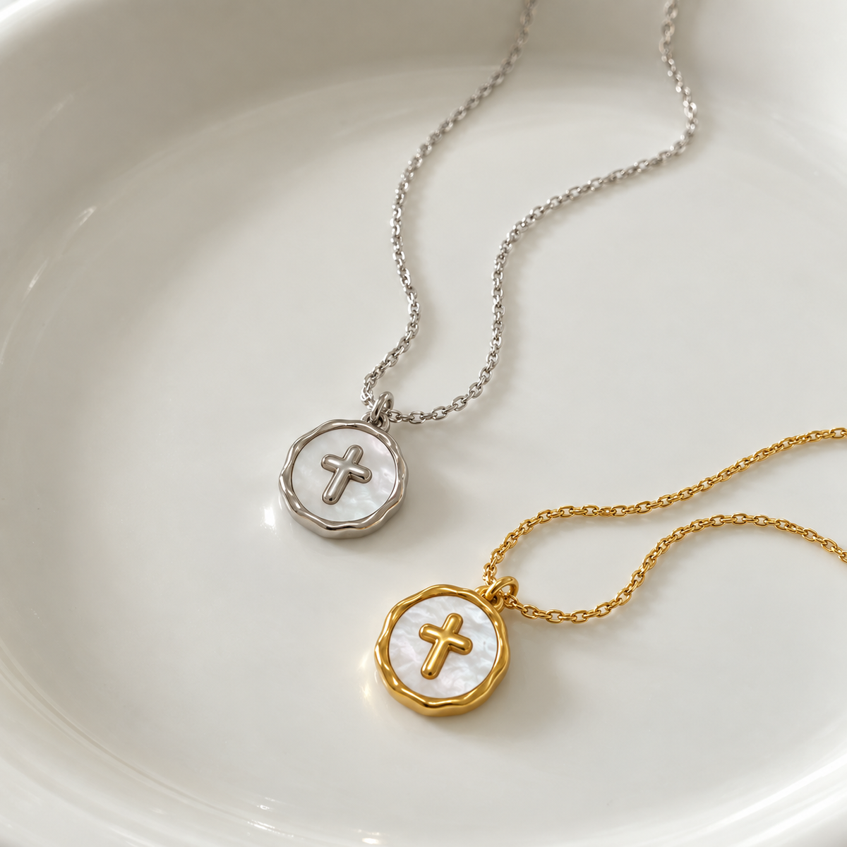 Mother-of-Pearl Cross Medallion Necklace
