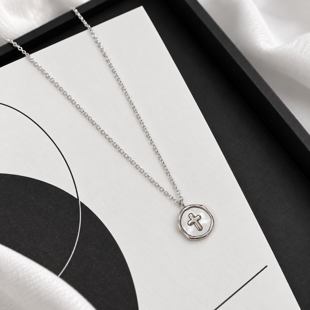 Mother-of-Pearl Cross Medallion Necklace