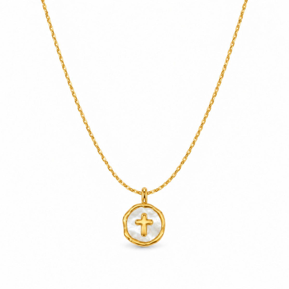 Mother-of-Pearl Cross Medallion Necklace