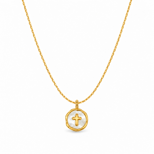 Mother-of-Pearl Cross Medallion Necklace