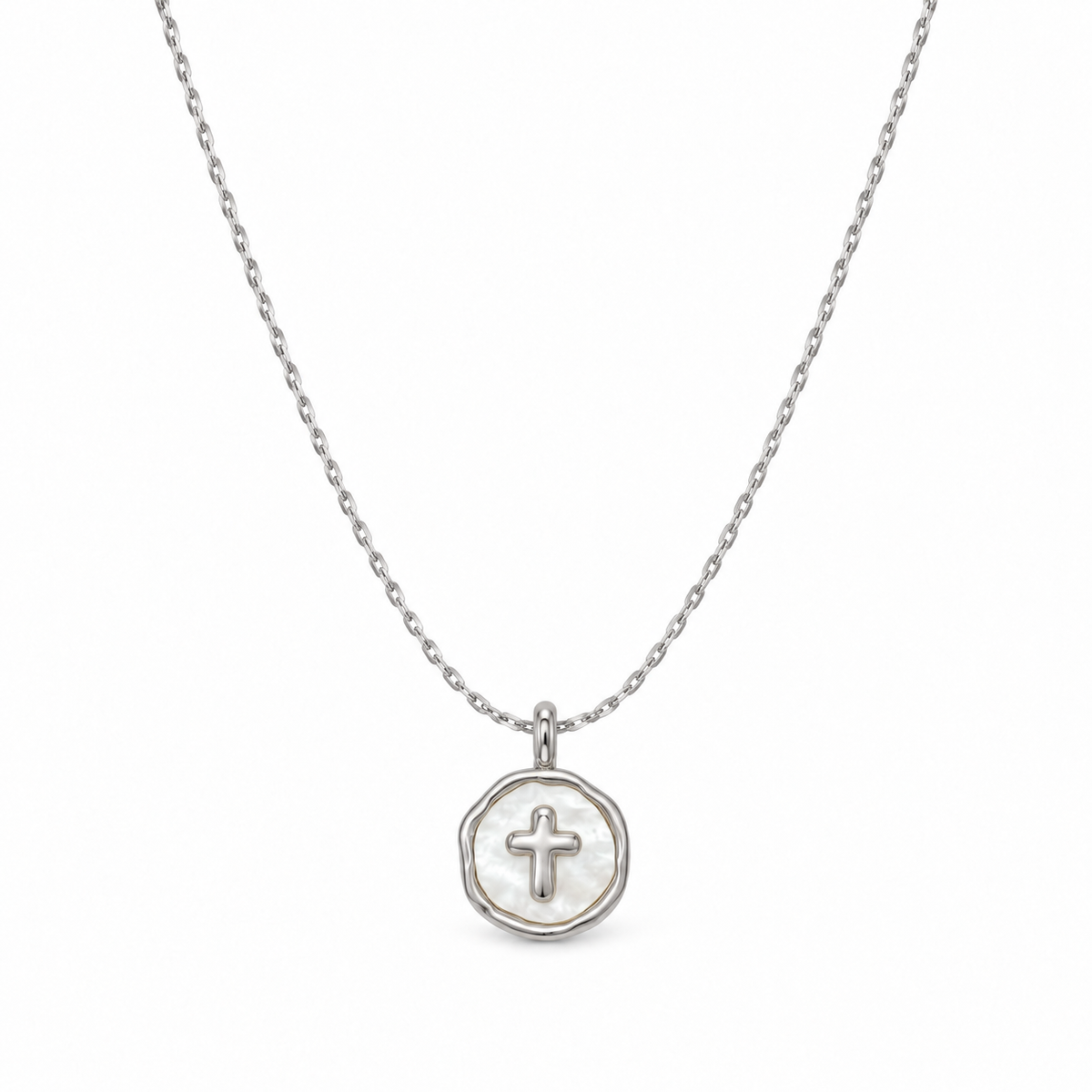 Mother-of-Pearl Cross Medallion Necklace