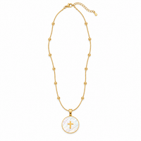 Mother-of-Pearl Cross Medallion Beaded Necklace