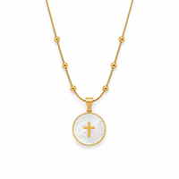 Mother-of-Pearl Cross Medallion Beaded Necklace