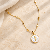Mother-of-Pearl Cross Medallion Beaded Necklace