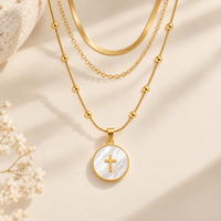 Mother-of-Pearl Cross Medallion Beaded Necklace