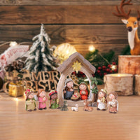 Nativity Scene Figures Ornaments, Resin Jesus Born Ornaments, 12-Piece Set