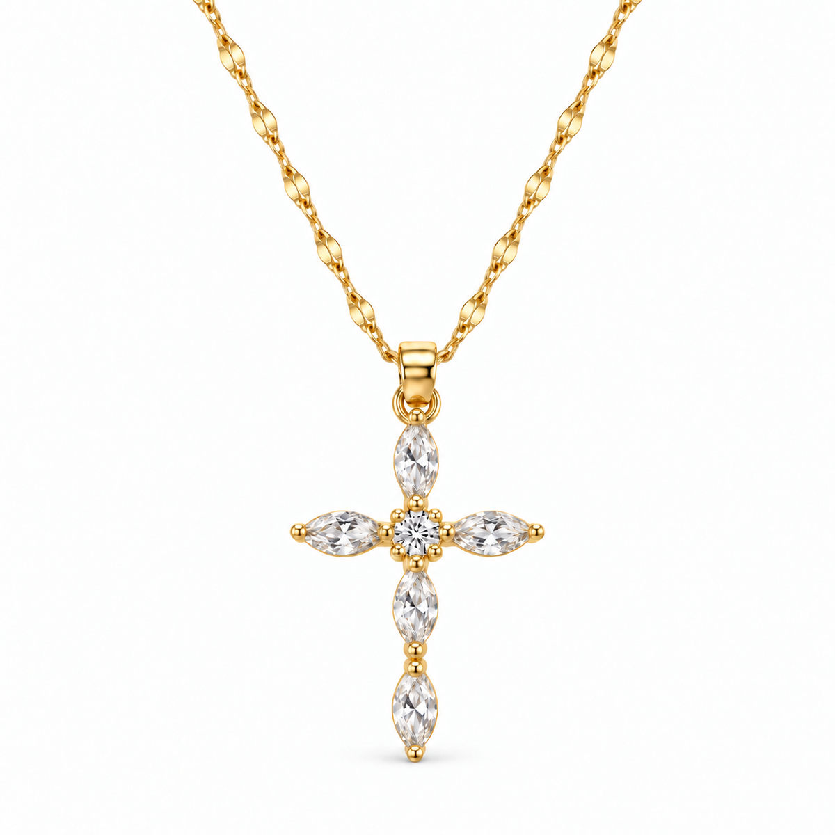 Marquise Crystal Cross Pendant Necklace