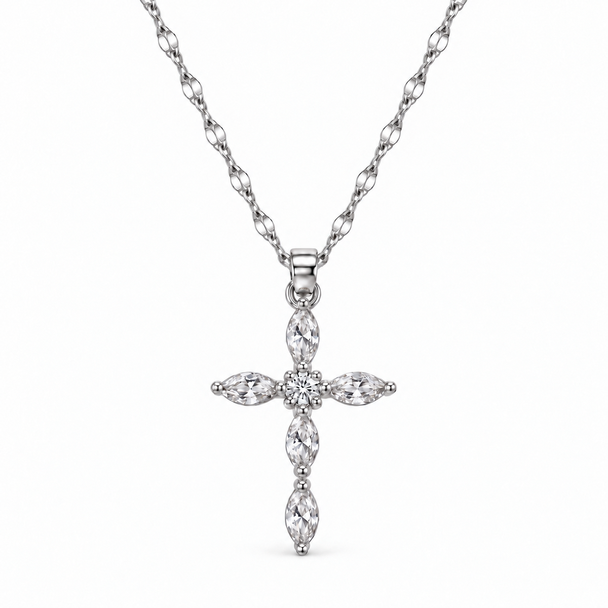 Marquise Crystal Cross Pendant Necklace