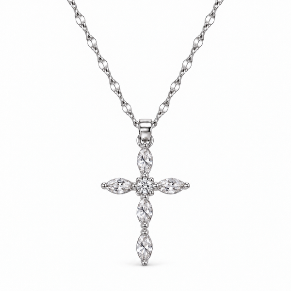 Marquise Crystal Cross Pendant Necklace