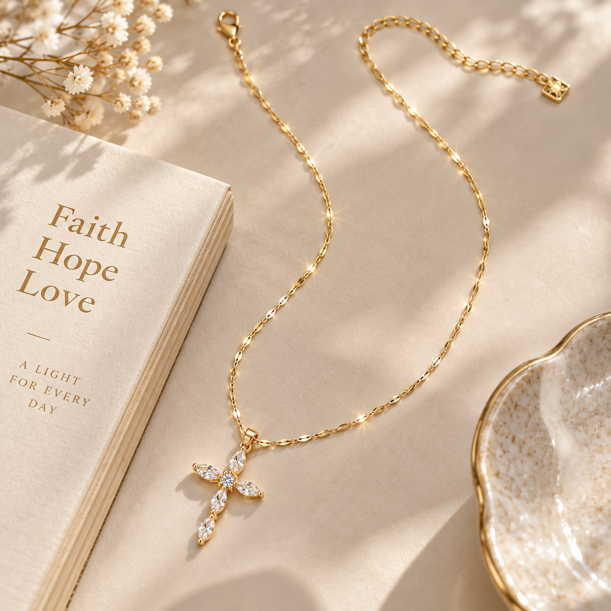 Marquise Crystal Cross Pendant Necklace