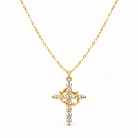 Gold-Plated Crown & Cross Pendant Necklace