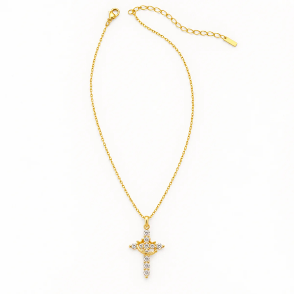 Crowned Cross 14K Gold-Plated Pendant Necklace
