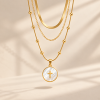 Mother-of-Pearl Cross Medallion Beaded Necklace