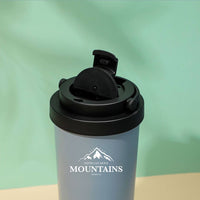 "Faith can move mountains-Matthew 17:20" Coffee cup, stainless steel insulated mug, non-tipping bottom suction cup